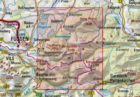 OeAV - Alpenvereinskarte BY06 Ammergebirge West - Hochplatte - Kreuzspitze (Weg + Ski)