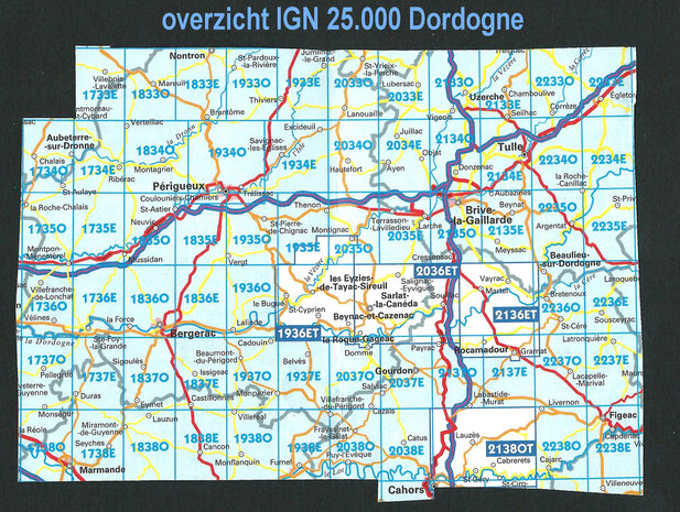 Overzicht IGN kaarten Dordogne